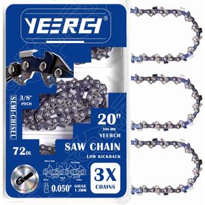 20 Inch Chainsaw Chain 3/8" Pitch .050" Gauge 72 Drive Links Semi-Chisel, 20 Chainsaw Chain Replacement for Stihl Chainsaw Chain 20 Inch & Husqvarna 20 Inch Chain, Fits Husqvarna 455 Rancher (3 Pack)