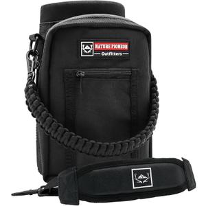 NATURE PIONEOR Water Bottle Holder with Adjustable Strap - 25/32/40oz Insulated Water Bottle Carrier Sling Sleeve with Paracord Handle & 2 Storage Pockets, Hiking, Camping, Gym (Black)