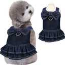 Denim Dog Dresses for Small Dogs Girl with D-Ring and Bow Decor Velcro,Dark Blue XS Girl Dog Clothes for Puppies Cats,Yorkie Chihuahua Clothes,Cute Puppy Cat Apparel (Large, Denim 01)