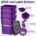 Vesici 6 Pcs 5 Gallon Food Grade Square Buckets with Lids 5 Gal Plastic Food Storage Square Bucket Heavy Duty Industrial Pail Container with DIY Label Stickers Handles for Water Painting(Purple)