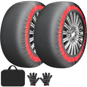 Snow Socks for Tires, Anti-Skid Tire Socks, Snow Traction Device for Passenger Cars Trucks Winter Emergency Accessory, Pack of 2