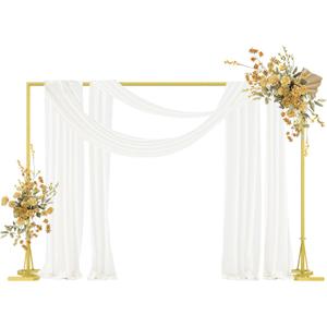 NANANARDOSO Balloon Arch Stand Kit, 10x7 FT Backdrop Stand with Metal Square Frame, Adjustable Photo Background Stand for Party Wedding Decor, Studio Photography, Gold.