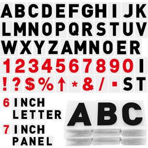 Leinuosen 300 Pcs Sign Letter Printed on Marquee Flexible Outdoor Black Portable Sign Board Plastic Changeable Letters and Numbers Punctuation Acrylic Numbers(6'', 7'')