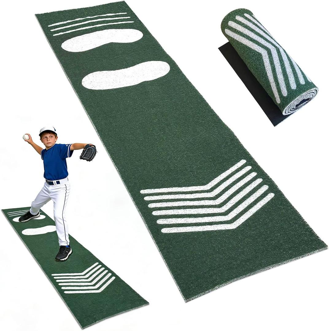 Softball Pitching Mat,Wear-Resistant Portable Training Mat for Batting Stance Practice,Indoor/Outdoor Practice Baseball Strike Zone Mat for Youth Beginners,54" L x 12" W