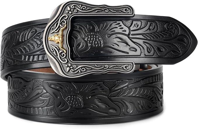 PlusZis Men's Western Belt Leather Ratchet Cowboy BeltClassic Western Design for Formal and Casual Wear Size -47,