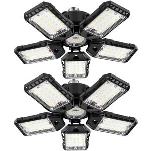 2-Pack LED Garage Lights - 160W, 16000LM 6500K with 5+1 Deformable Panels, Indoor Shop Light, E26/E27 for Garage, Warehouse, Shop, Basement