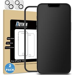 Mothca 2 Pack Matte Glass Screen Protector for iPhone 13 [6.1 inch] with 2 Pack Camera Lens Protector, Anti-Glare & Anti-Fingerprint Tempered Glass Film, Case Friendly Bubble Free Smooth as Silk
