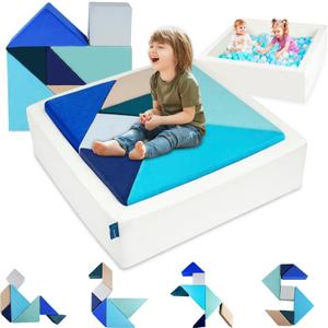 Kids Play Sofa, Tangram Square Puzzles Couch Furniture, Modular Kids Play Couchs Furniture, Puzzle Solving Couch Building Fort for Playroom Bedroom Boys Girls Teens, Ocean