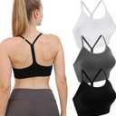 Double Couple Women Y Back Sports Bras for Women Thin Strap Workout Fitness Gym Yoga Fitness Bra (X-Large, Black White Gray)