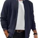 COOFANDY Mens Zip Up Sweater Jacket Waffle Sweatshirt Knit Bomber Lightweight Casual Jackets (Blue, S)