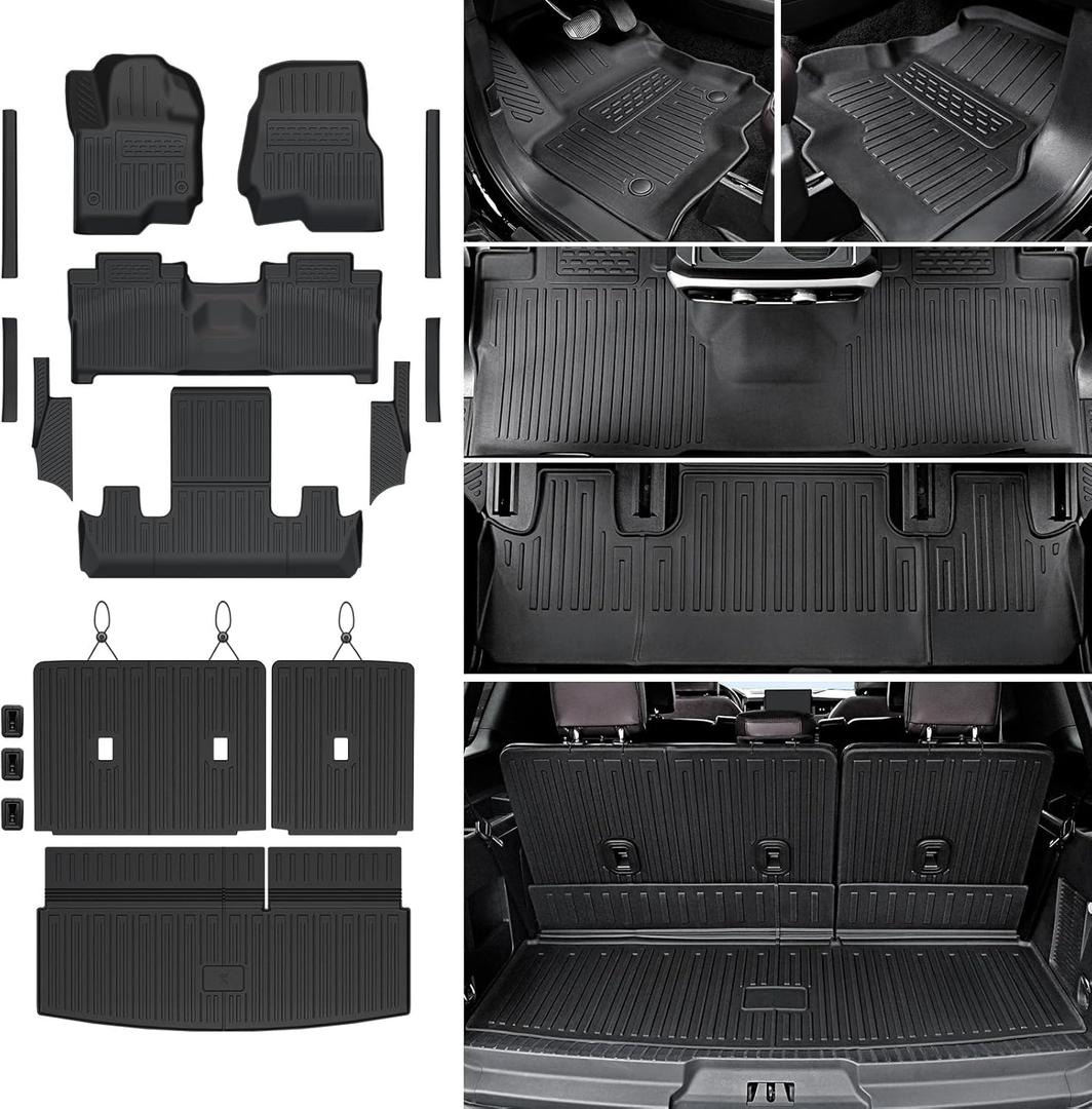 Floor Mats Cargo Mat for 2018-2024 Ford Expedition 7 Seats Captain Chairs(Not for Max Model), All Weather TPE Cargo Liner Backrest Mats Door Sill Protectors Car Accessories (Floor Mats Set)