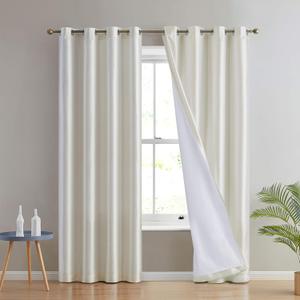 HLC.ME Jefferson Faux Silk Semi Sheer Light Filtering Microfiber Lined Grommet Lightweight Window Curtains Drapery for Bedroom, Dining Room & Living Room, 2 Panels (54 x 96 Inch, Ivory)