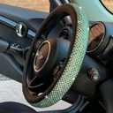 PINCTROT Large Size Bling Comfy Steering Wheel Cover with Jumbo Crystal Rhinestones, Anti-Slip Diamond Leather, 15.5-15.75 Inch (Light Green)