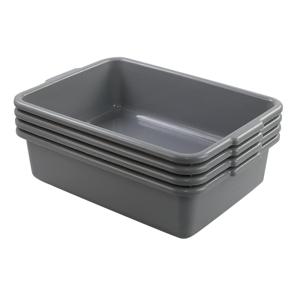 13 L Plastic Commercial Bus Tubs, Grey Plastic Dishwashing Tub, 4 Packs