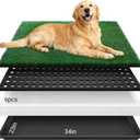 Dog Grass Mat with Tray, 34"x23" Artificial Grass Pee Pads for Dogs Turf Toilet, Reusable Potty Pads for Dogs with 6 Disposable Urine Mats, Indoor/Outdoor Toilet Training EVA Waterproof Base
