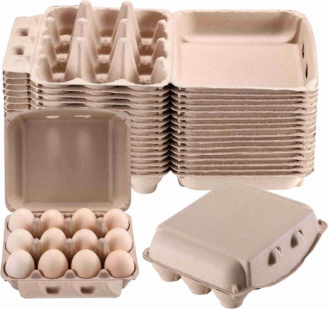 30 Pack Reusable Cardboard Egg Cartons - 3x4 Style, 12 Count, Dozen Chicken Egg Crates