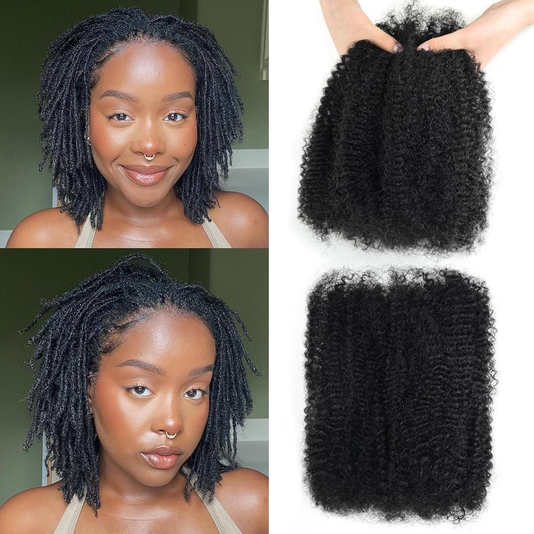 16 Inch Afro Kinkys Bulk Human Hair Kinky Curly Braiding Hair for Mini Twist 50g/Pack Natural Black 4C Dreadlock Extensions for Permanent Sister Locs/Mini Twists/Braids/Repair Can Dye and Bleach (1B)