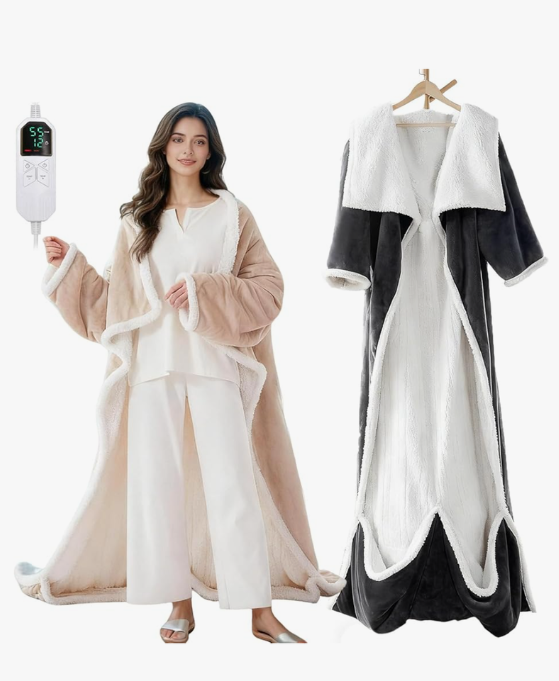 Wearable Heated Blanket with Foot Pocket, Electric Wearable Throw Blanket with Sleeves, Hood, Portable Heated Blanket with 8 Heat Settings, 1-10 Hours Auto Shut-off, Gift for Family, Friends, 50*70"