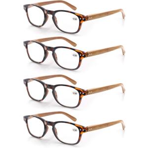 MODFANS 4 Pack Reading Glasses +2.50 Fashion Wood-Look Spring Hinges Stylish Readers Men Women Demi