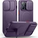 SURITCH for iPhone 14 Pro Case with Magnetic Camera Slide Cover and Adjustable Kickstand, Compatible with MagSafe, Shockproof Bumper Case Slim Protective Cover for iPhone 14 Pro 6.1 Inch,Dark Purple