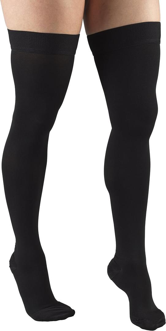 Truform 20-30 Mmhg Compression Stockings for Men & Women, Thigh High Length, Dot Top, Closed Toe, Black, Large (20-30 Mmhg) (Large (1 Pair))