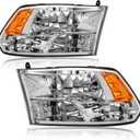 Headlights for Dodge Ram 1500 2500 3500 4500 5500 (Only Factory Quad Style Halogen) Headlamp Amber Reflector Chrome Housing 2009-2018 Front Lights