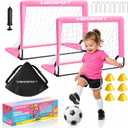 Mini Toddler Soccer Goal Set, 2 Pack 2x1.5 ft Pop Up Soccer Goals for Backyard, Portable Kids Soccer Net with Ball and Cones, Indoor Outdoor Sports Games, for Boys and Girls Ages 2-5