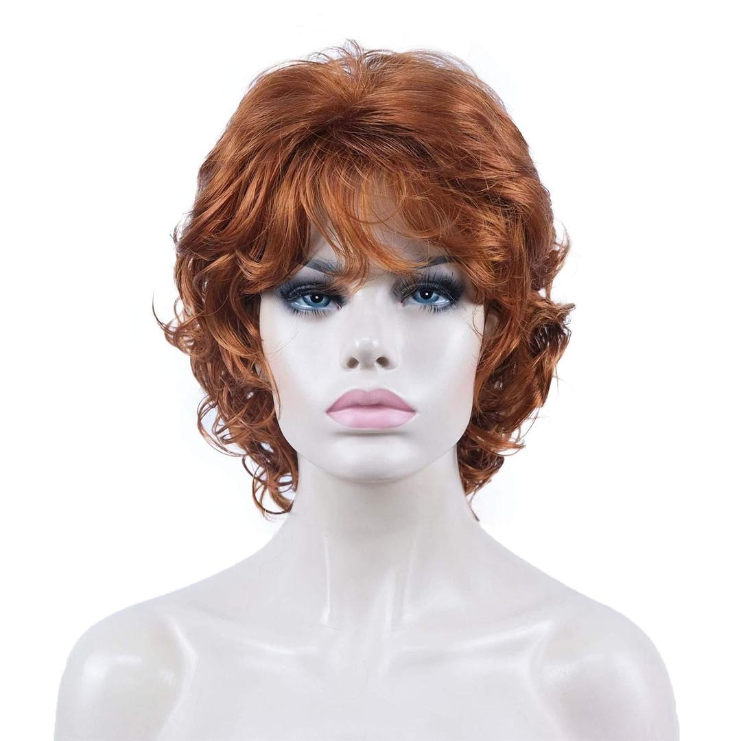 Aimole Short Curly Soft Women Wigs Natural Capless Hair Synthetic Wig Heat Resistant (130A Fox Red)