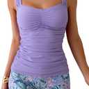 B2prity Women's Tankini Swimsuit Tummy Control Ruched Two Piece Bathing Suit Push Up Modest Swim Suits with Shorts (Large, Light Purple,floral)