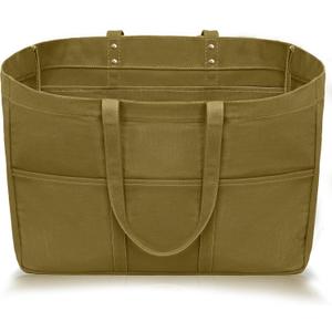 21.6" Large Canvas Tote Bag for Women with Multi-pockets and Laptop Sleeve Utility Tote Bag Big Everything Bags (Brown)
