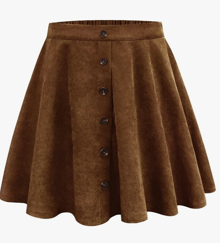 Basic Versatile Stretchy Elastic Waist Flared Casual Mini Skater Skirt/Pleated Plaid Skirt for Women, Brown, M