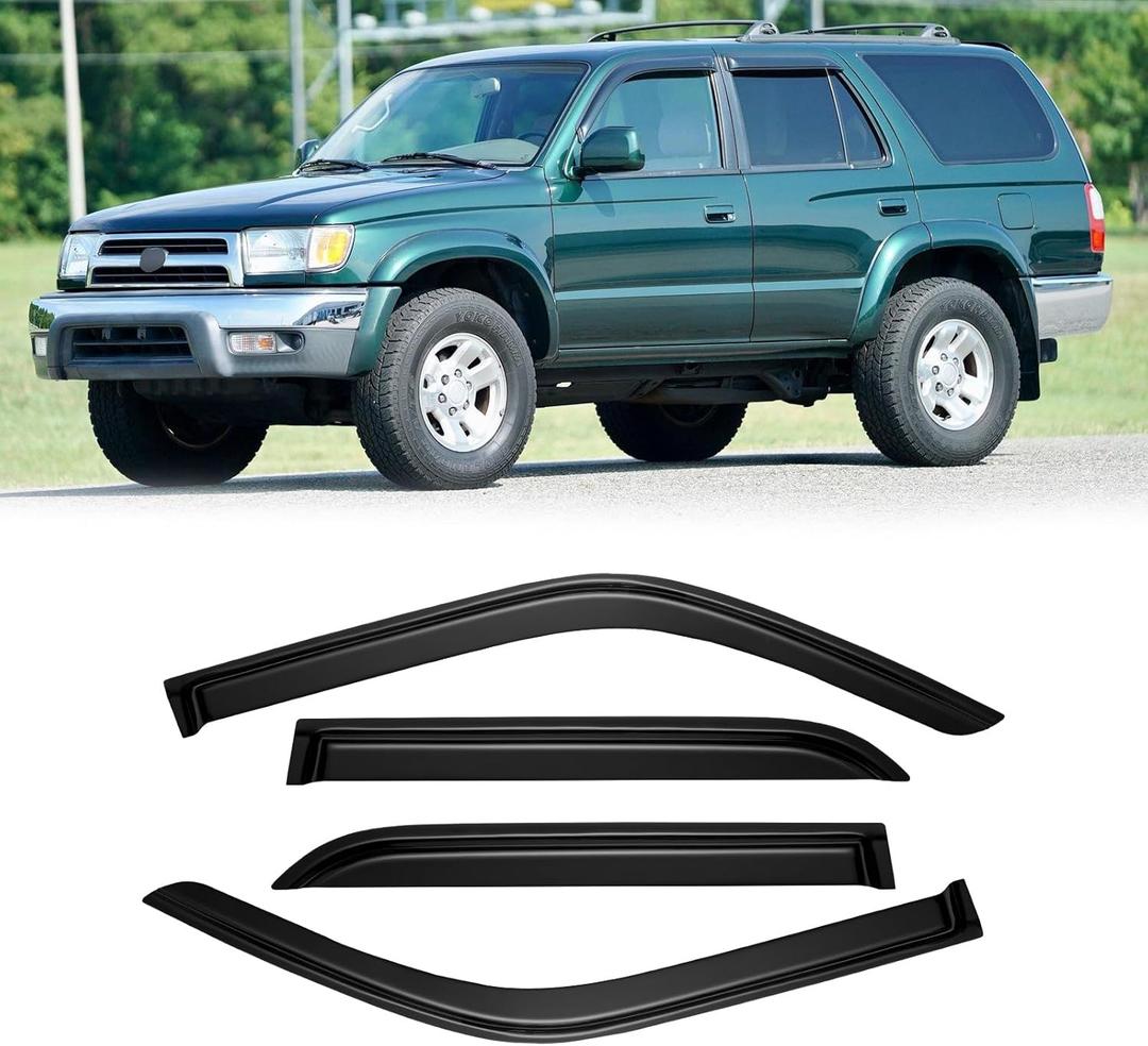 Window Visor for 1996-2002 Toyota 4runner, Out-Channel Rain Guards Shields Vent Deflector Shade Wind Dark Smoke 1997 1998 1999 2000 2001, Tape-On Outside-Mount, 4PCS