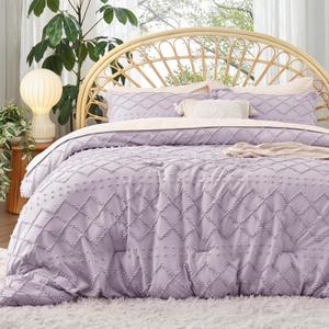 Bedsure Twin/Twin XL Comforter Set - Lavender Comforter, Boho Tufted Shabby Chic Bedding, 2 Pieces Vintage Farmhouse Bed Set for All Seasons, Fluffy Soft Bedding with 1 Pillow Sham