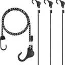 Bungee Cords with Hooks 48 inch Adjustable, 4-Piece, Heavy Duty for Outdoor Camping Pickup and Household, UV Resistant, Black and White Color
