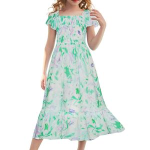 GRACE KARIN Girls Floral Easter Dresses Tween Girl Spring Maxi Dress Kids Summer Hawaiian Party Dress, Green, Size 12