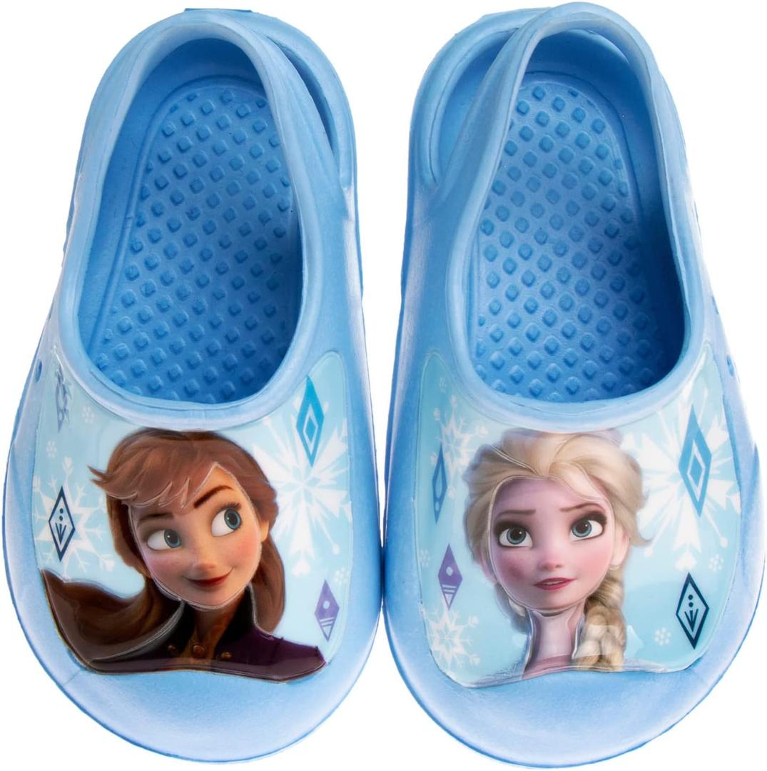 Josmo Girls Clog Water Slides - Frozen Anna Elsa Summer Sandal Kids Pool Shoes - Backstrap Closed Toe Slipon Clogs - Light Blue US 5/6