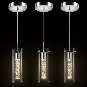 Esfos Pendant Ceiling Light Fixture - LED Crystal Pendant Lights for Kitchen Island, Modern Island Light with Bubble Glass - 3 Pack