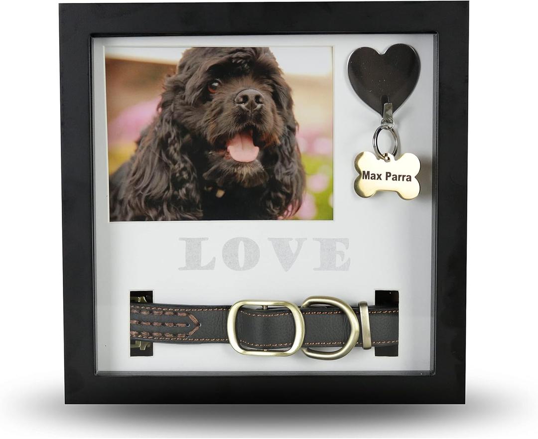 Pet Memorial Picture Frame Shadow Box - Dog Gift Keepsake wCollar Mount and Heart Hook Forever In Memory, Remembrance Show Sympathy For Your BONUS TWO Mattes to choose from, Black