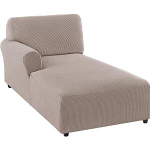 FantasDecor Left Chaise Lounge Cover Stretch Chair Lattice Slipcover with Armrests for Living Room Bedroom Left Arm Soft Jacquard Fabric Machine Washable, Sand,Left Chaise