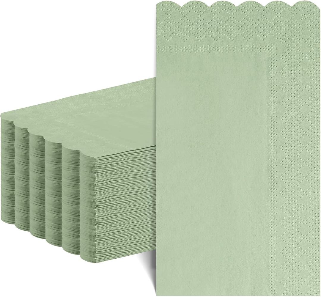 NatNarr 60 Pcs Sage Green Napkins, 2 Ply Disposable Scalloped Guest Towels for Bathroom Sage Green Decorative Dinner Party Napkins for Birthday, Wedding, Baby Shower