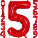 Red Number 5 Balloon 40 Inch, Big Large Foil Helium Number Balloons, Jumbo Giant Mylar Number 5 Balloons for 5 Year Old Birthday Red Party Decorations Supplies Anniversary