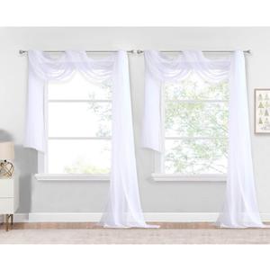 NICETOWN White Sheer Window Scarf 216 inch Extra Long, Soft Voile Textured Bed Canopy Scarf Curtains for Event Designs/Home Decor, 60 inches Wide, Set of 2