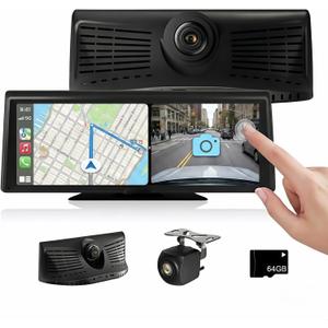 Portable Wireless Carplay Screen for Car with Dash Cam & 1080P Backup Camera, 8.1" Touch Screen Car Stereo with Apple Carplay & Android Auto, BT/FM/AUX/GPS Nav/Mirror Link/Voice Control