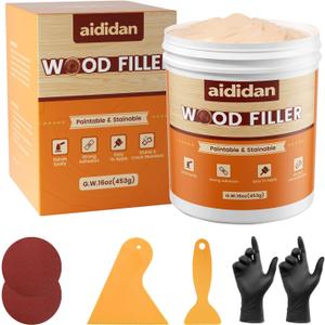 Wood Filler, Wood Repair Kit, 16 Ounce Paintable & Stainable Wood Putty Filler, Wood Scratch Cracks Holes Repair Furniture, Exterior Wood Filler Water Resistant, Wood Putty White Oak,