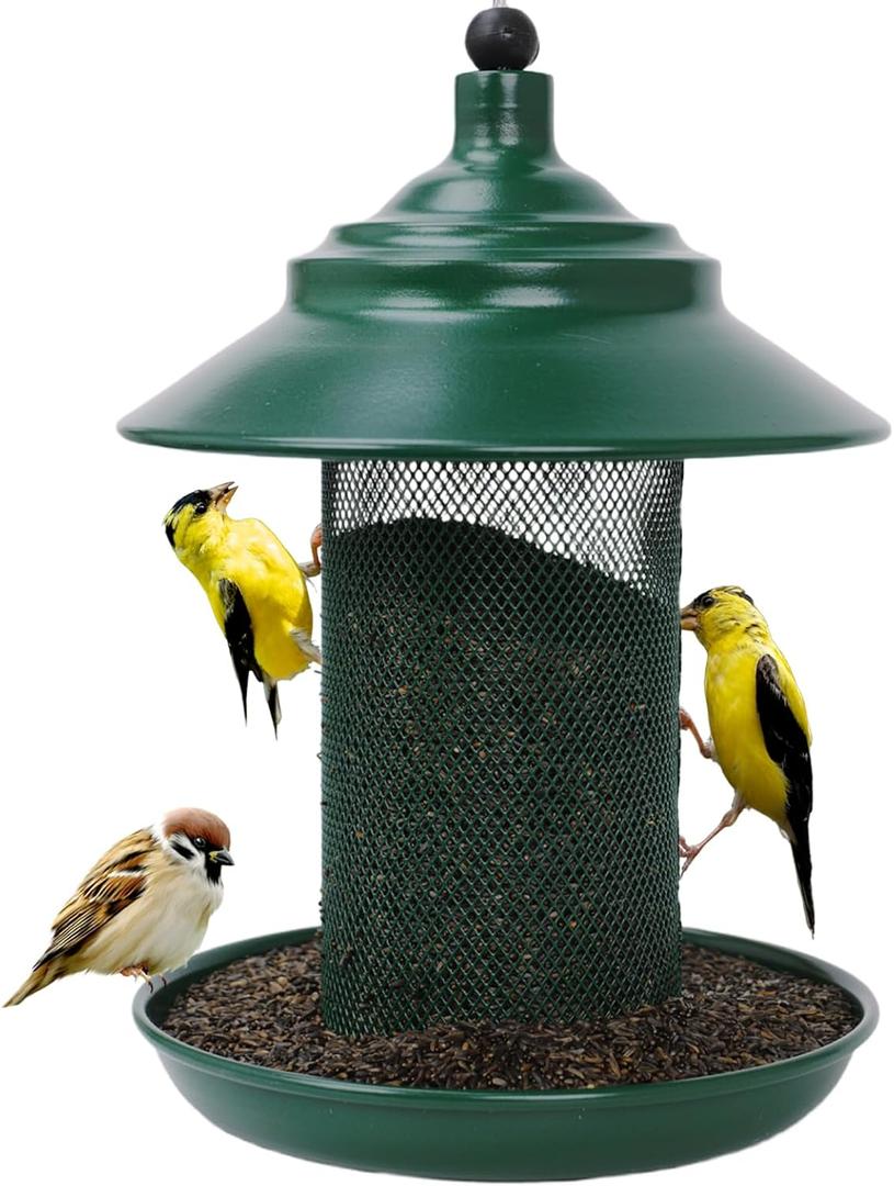 Finch Feeder - All-Metal Squirrel Proof Thistle Nyjer Seed Bird Feeder for Outdoors, 2.5LB Capacity, Powder-Coated Rust Resistant Mesh Design for Goldfinches & Small Birds Green