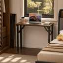 Folding Table Computer Desk - 35.8" No Assembly Folding Desk Design and Foldable Office Desk, Small Desk for Bedroom, Compact Storage Portable Use for Dorm and RV Small Space, Dark Walnut