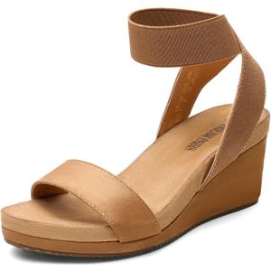 DREAM PAIRS Womens Elastic Ankle Strap Open Toe Platform Wedge Sandals Comfortable Summer Shoes (8.5, Camel)