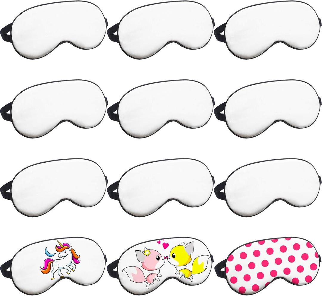 10 Pieces Eye Sleep Coverings Sublimation Beige White Blank Silk Eye Coverings Soft Heat Transfer Sleep Shade Blindfold with Adjustable Strap for Sleeping Travel Nap Meditation Team Games
