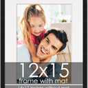 12x15 Frame with Mat - Black 14x17 Frame Wood Made to Display Print or Poster Measuring 12 x 15 Inches with White Photo Mat
