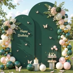 Hunter Green Arch Backdrop Cover Set of 2-7.2ft, 6ft Arch Covers Stretchy Backdrop Spandex Birthday Party Arch Stand Covers for Baby Shower Wedding Bridal Shower Banquet Photo Background Decorations